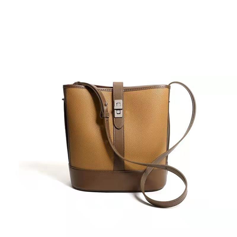 High-quality Velvet Splicing Bucket Bag OEM Large-capacity Commuting Contrasting Color Shoulder Messenger Bag