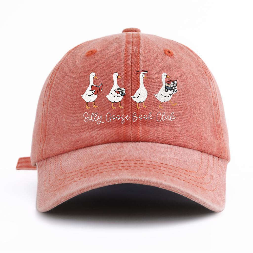 1pc SILLY GOOSE Print Washed Baseball Cap for Adults,Minimalist Retro Style Casual Soft Adjustable Dad Hat,Perfect As Gift
