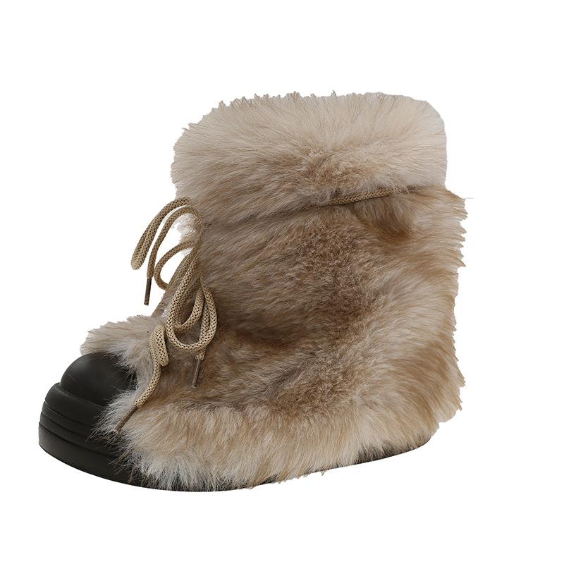 French thick-soled heightening snow boots women's autumn and winter new plush warm medium boots retro fluffy boots Martin boots