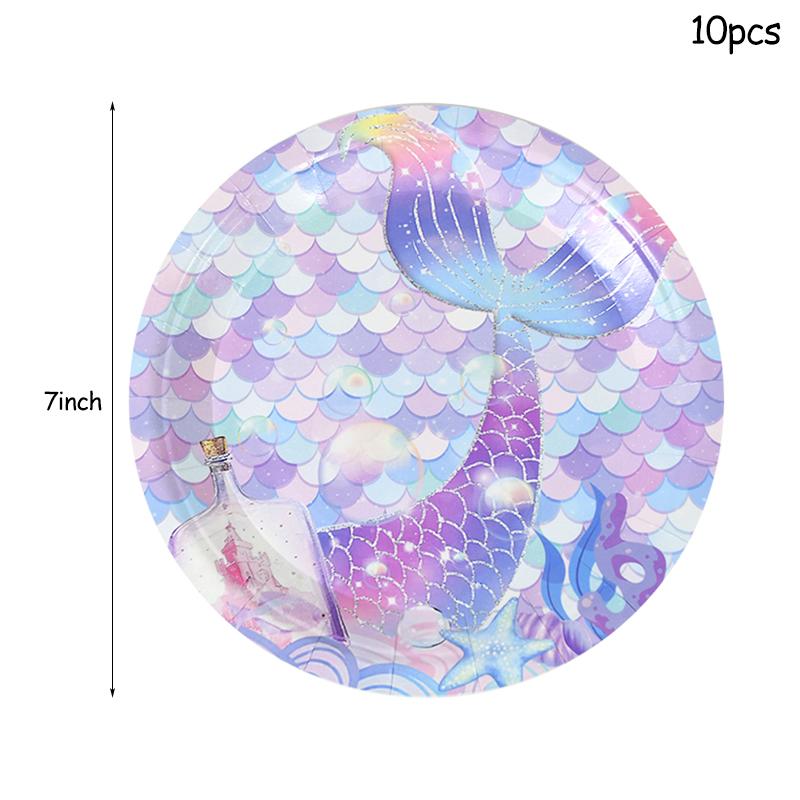 Little Mermaid Party Disposable Tableware Set Paper Plate Cup for Kids Girl Mermaid Theme Birthday Party Decoration Supplies
