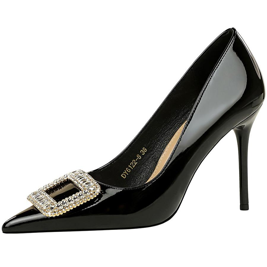 Luxury Women Pumps Rhinestone High Heels 10 CM Stilettos patent leather Female heels Fashion party shoes Large size Wedding shoe