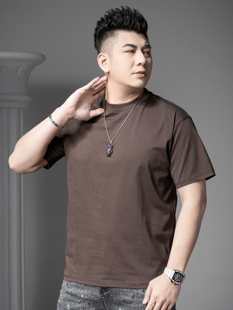 European Men's Short-Sleeve T-Shirt Summer 2025 New Trendy Brand Solid Color Round Neck Top Half-Sleeve Tee Base Shirt for Men