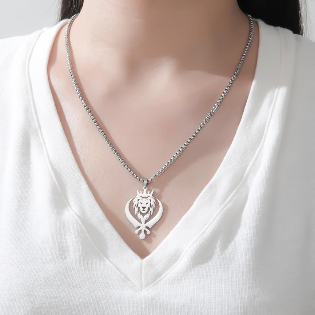 My Shape Punk Crown Lion King With Sikh Symbol Khanda Pendent Necklace Stainless Steel Animal Charm Choker Chains Jewelry Gifts
