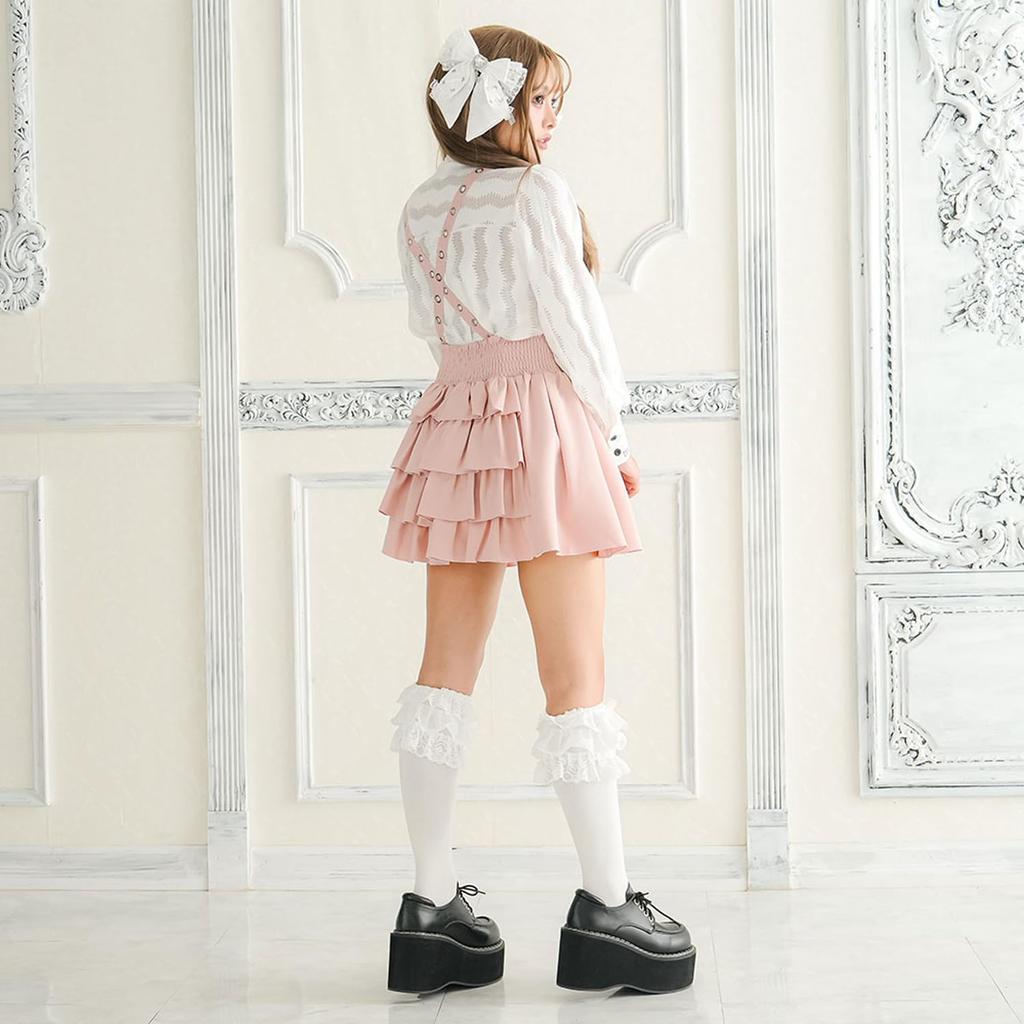 [Yumetembo] Back Tiered Eyelet Jumper Skirt, Pink