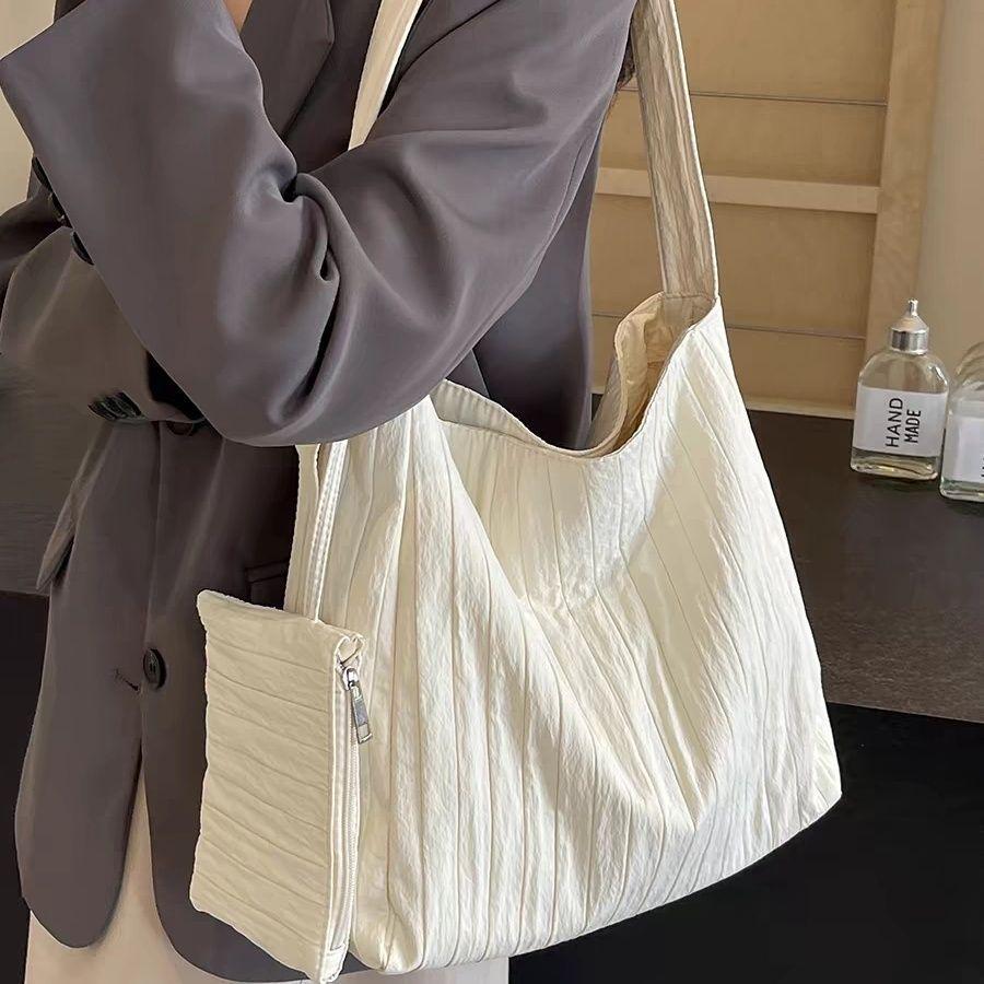 

2025 Large Capacity Canvas Tote - Simple Literary Design for Girls Large Bag + Small Bag