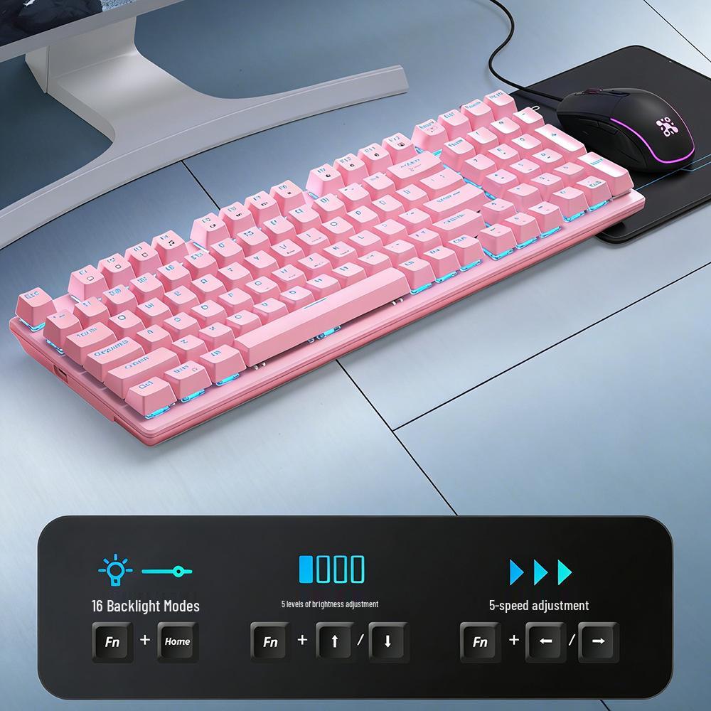 Dynamic Luminous Wired Mechanical Keyboard & Silent Gaming Mouse Set, Three-Mode for Office & Gaming.