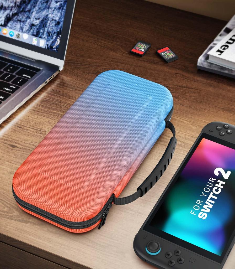 MoKo Etui do przenoszenia na Switch 2 - Odporne na wstrząsy torba do przechowywania EVA z 10 miejscami na karty z grami (PomarańczowoNiebieski)