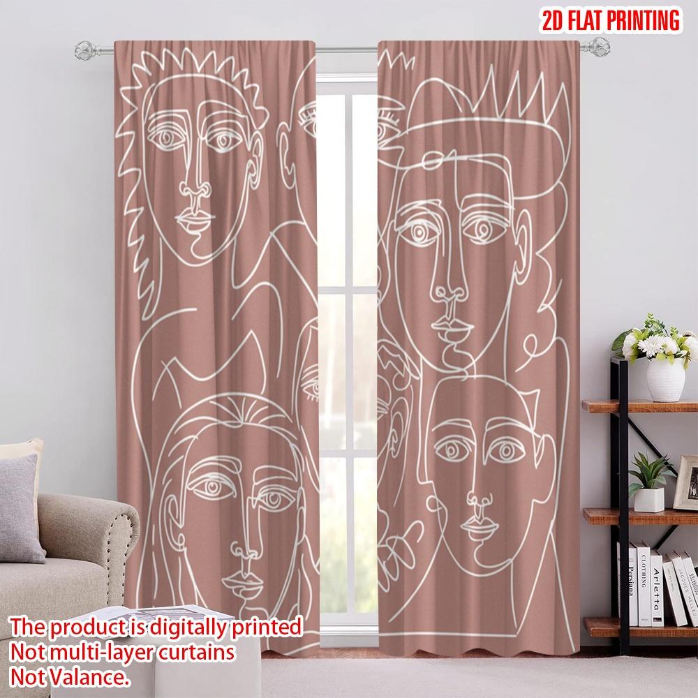 

2pcs,2D plane printing Window Curtain Cubist Faces Versatile 100% Polyester (without rod) Festive Perfect for Bedroom, Living 52.50 × 116.00 cm 2 pcs