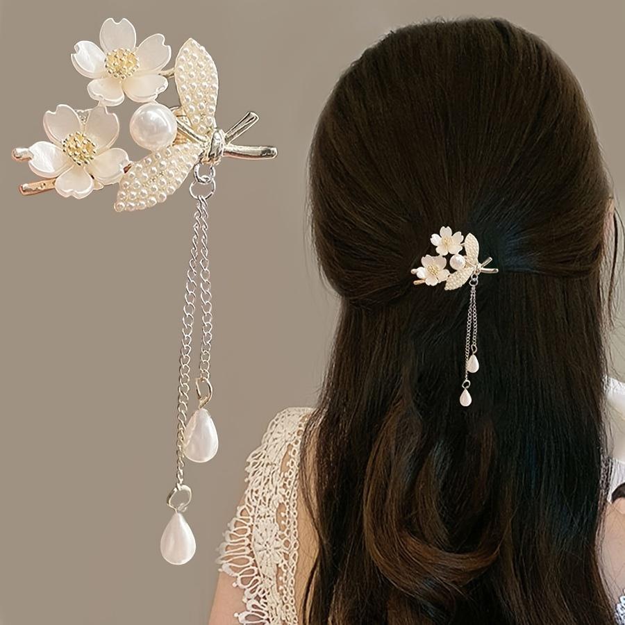 1PC Mori Elegant Lily of The Valley High Imitation Pearl Edge Clip Flower Temperament Fashion Fringed Hairpin