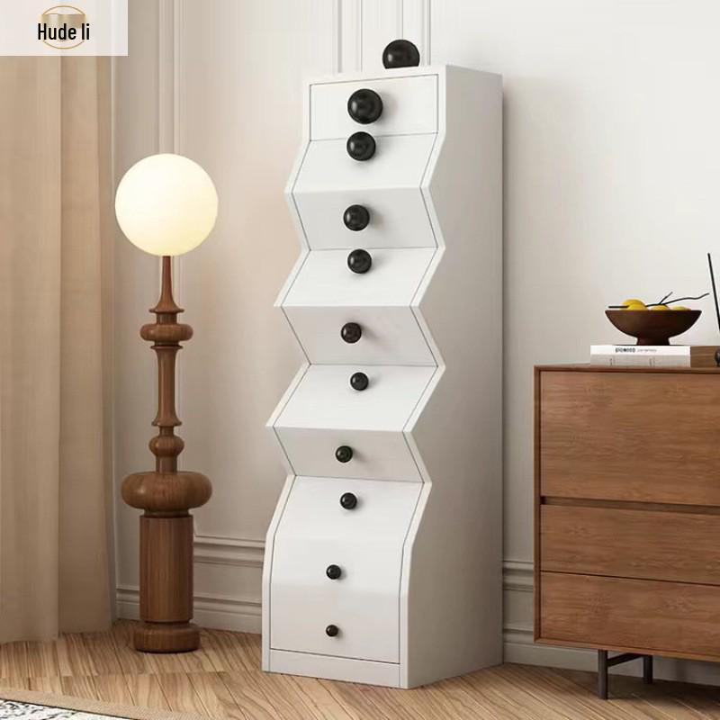 Solid Wood Irregular Five-Drawer Cabinet with Bead Design - Unique Living Room Storage Shelf