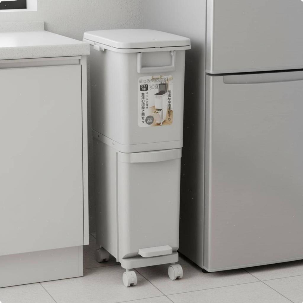 Wet Dry Separation Trash Bin With Wheels Slim Multi-Compartment Garbage Can