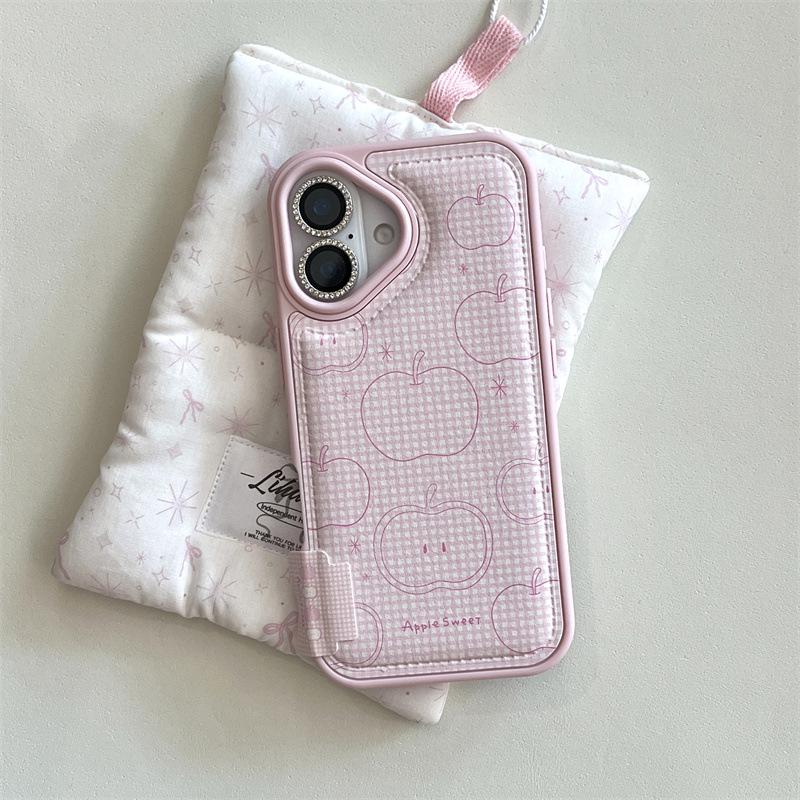 Pink Plaid 3D Apple Phone Case & Lanyard for iPhone 14, 15, 16 Pro Max, 17