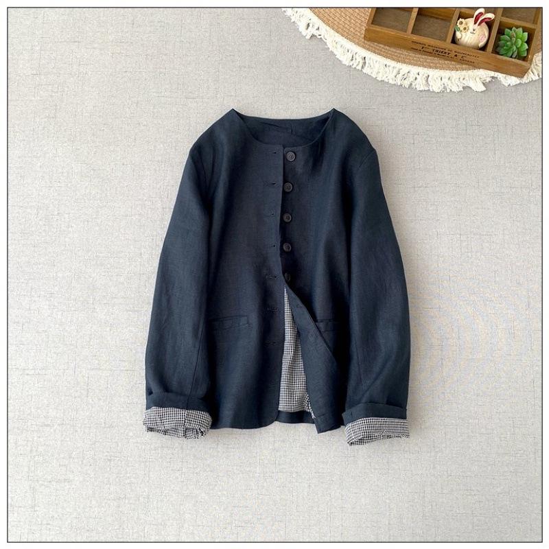 

Spring Linen Long Sleeve Women s Artistic Cardigan - Casual, Loose, and Versatile. M темно-синий