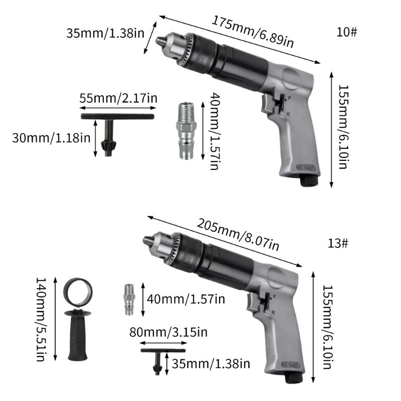 Hochleistungs 3/8 Zoll / 1/2 Zoll Hochgeschwindigkeits-Druckluftbohrer Reversible Rotation Luftbohrer zum Bohren von Löchern Druckluftbohrer