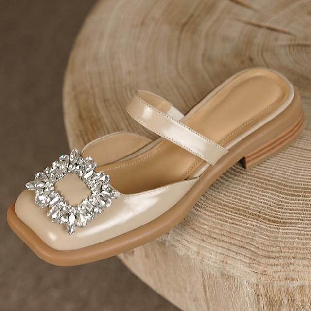 

Женские летние сандалии без шнуровки на плоской подошве из натуральной кожи с квадратным носком и хрустальной пряжкой, женские мягкие удобные повседневные шлепанцы, обувь 4 хаки