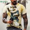 Summer Round Neck Funny Animal Samurai Cat Pattern 3D Print Top Fashionable Casual Short Sleeved Men's T-shirts
