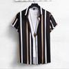 Summer New Men Clothes Short Sleeve Lapel Shirt Tops Fashion Stripe Design Men Tops