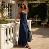 Versatile Women Dress Women's Sleeveless Maxi Dress, Square Neck Spaghetti Strap Retro Style Casual Long Summer Slit Beach Vacation Sundress Everyday