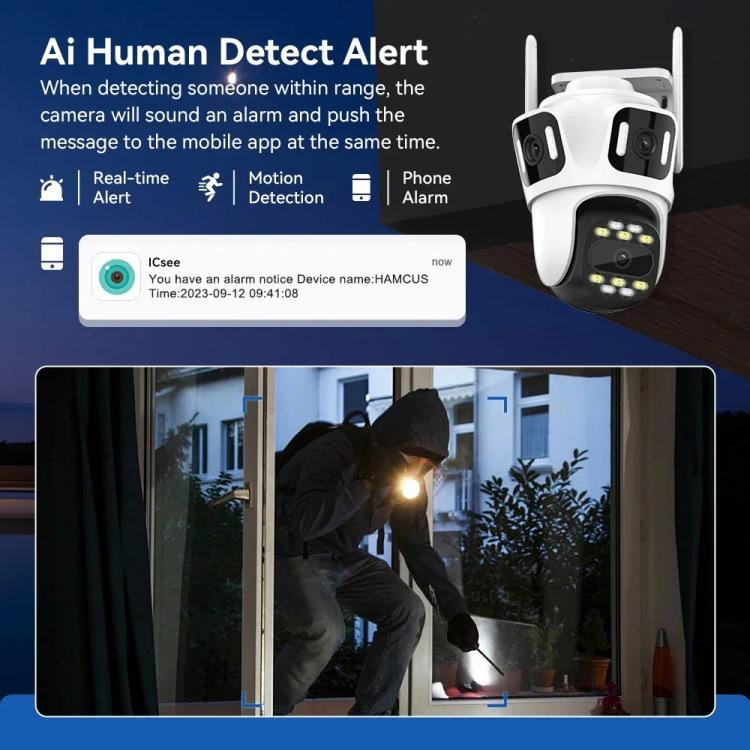 4K Wireless Outdoor PTZ Security Camera with 8X Zoom, Audio, and Triple Lens