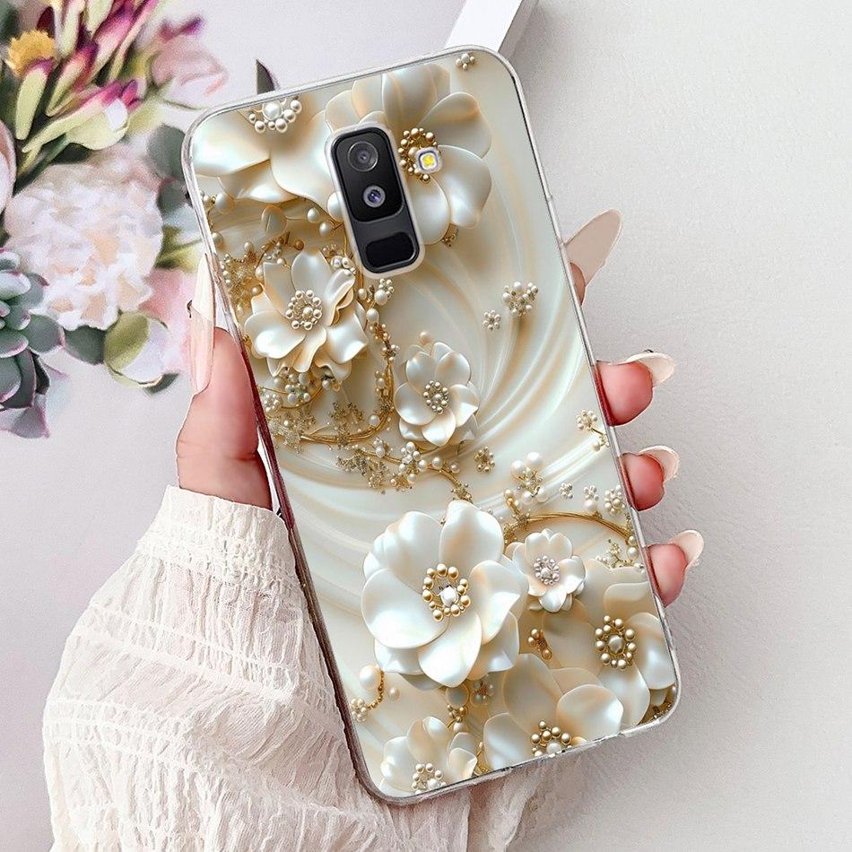 For Samsung Galaxy A6 Plus 2018 Phone Case On Samsung A6+ (2018) A6 A600F A605G Elegant Floral Cat Soft Silicone Clear TPU Cases
