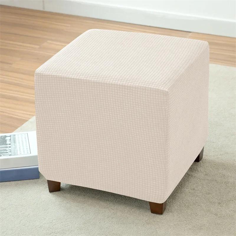 

1PC Polar Fleece Ottoman Cover Solid Color Square Footstool Cover Stretch All-inclusive Footrest Slipcover Home el Decor