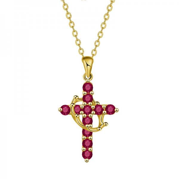 Rotatable Crown Rhinestone Birthstone Zircon Cross Choker Pendant Necklace for Women Cross Chain Christian Jewelry Prayer Gift