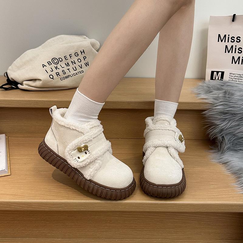 Women's Thick Bottom Cartoon Cute Winter Lightweight Warm Anti Cold Padded Snow Boots Non-slip Wear Casual Sneakers Cotton Boots Fur Shoes