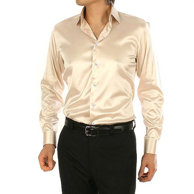 Lös Silk Satin Shirt Märke Märke Långärmad Herr Klänning Skjortor Hög kvalitet Bröllopsfest Chemise