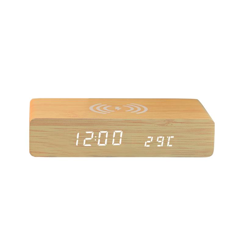 Bamboo Wireless Charging Clock Creative Electronic Mirror Clock Wooden Wireless Charging Sleep Alarm Clock Solid Wood Bamboo Clock