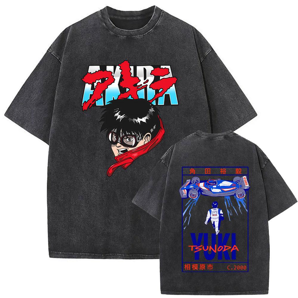 Washed Vintage Japanese Science Fiction Cartoon Movie Anime Akira Shotaro Kaneda Graphic T-shirt Men1879