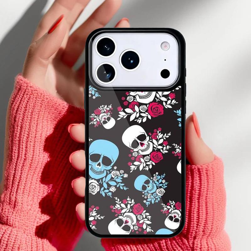Retro Pattern Flower Skull Phone Case for iPhone 17 Air 16e 15 14 13 Pro Max Back Cover for 12 11 Pro Coque