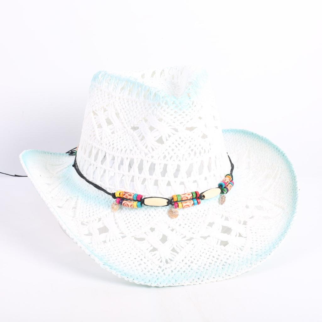 Popular European and American Fashion Hollow Woven Hat Straw Hat Men's and Women's Classic Outdoor Western Denim Straw Hat
