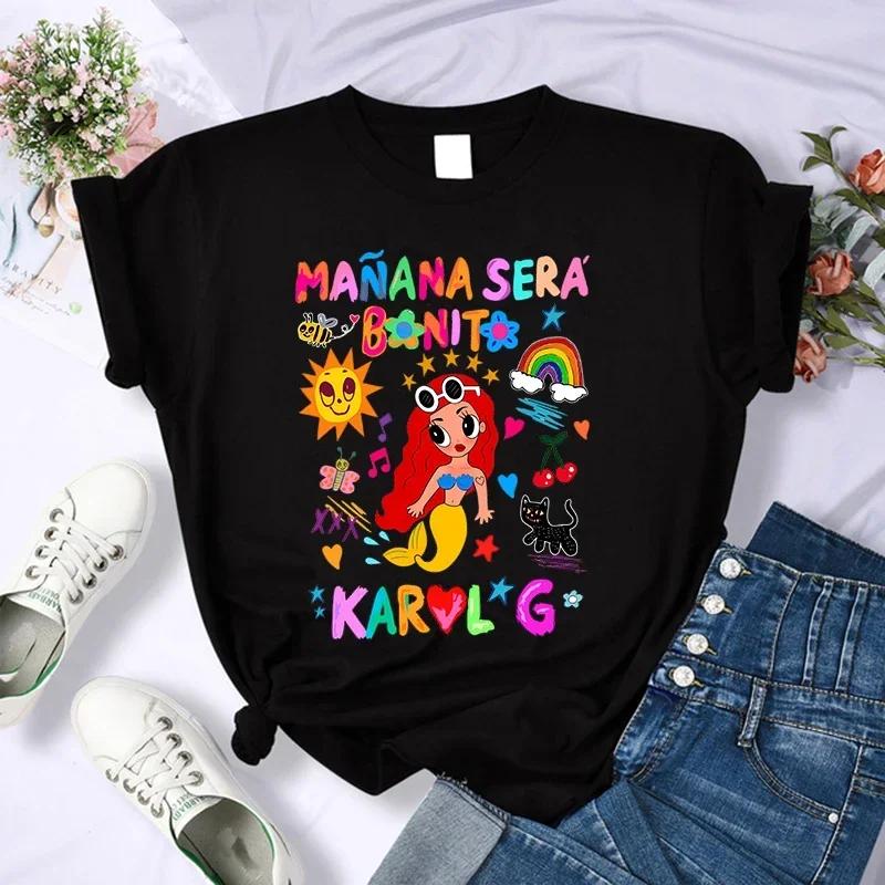 Y2k 90s Unisexana Sera Bonito Bichota Karol G Unisexs Tshirt Summer Casual Short Sleeve Tshirts O Neck Tee Trendy Unisexs Clothing