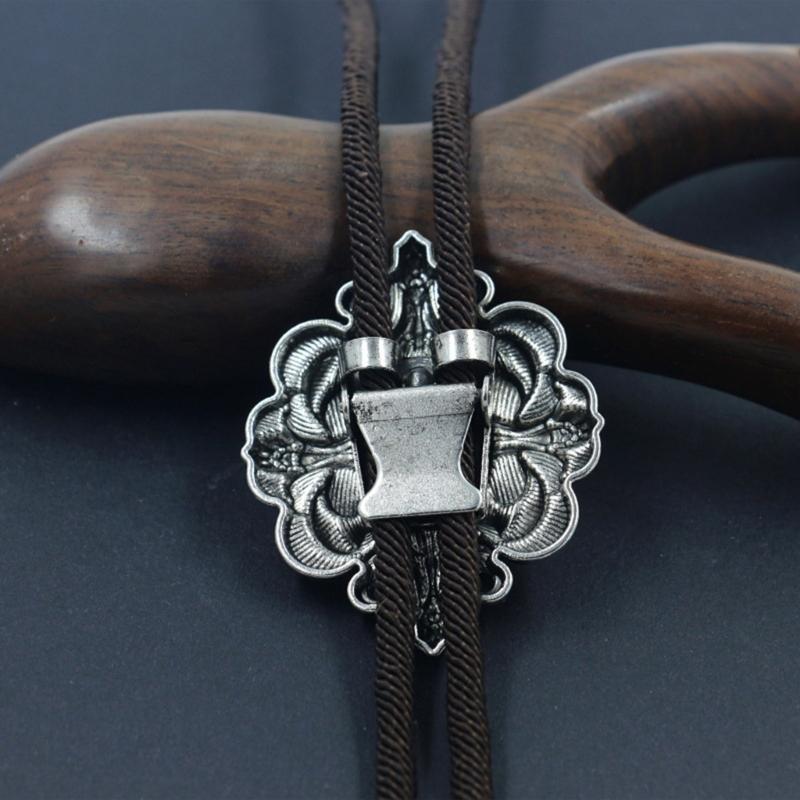 Engraving Stone Bolo Tie Carved Necktie for Shirt Jeans Western Necklace Braided Shoestring Necktie Bolo Tie