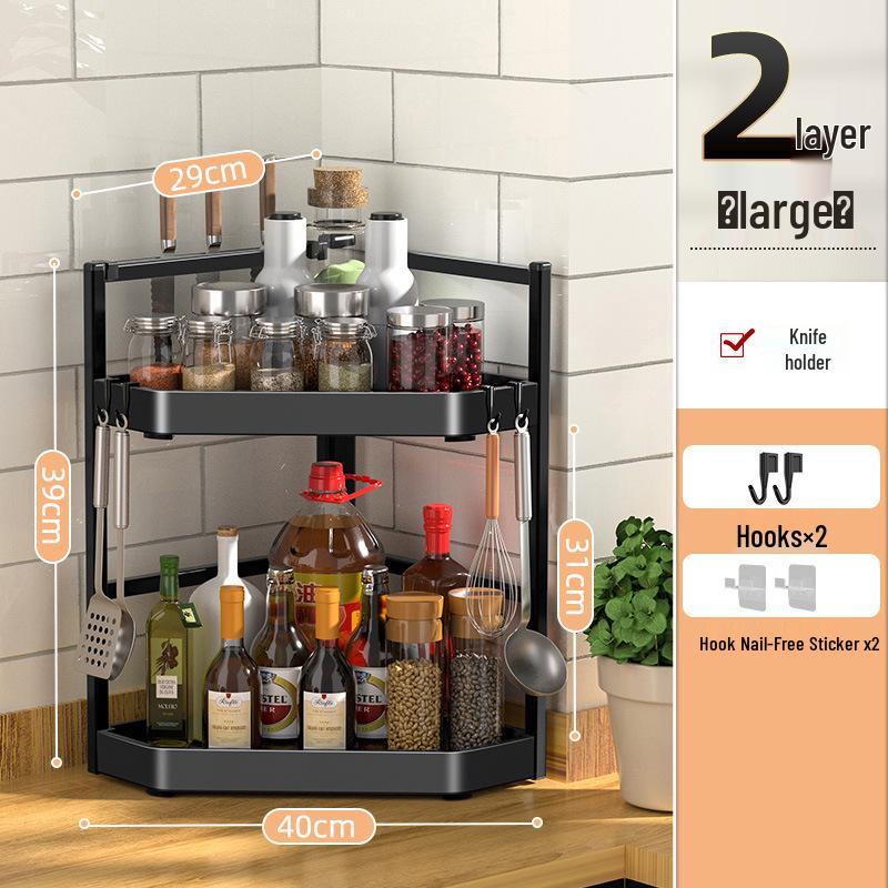 Corner Wall-Mounted Kitchen Spice Rack - No-Drill, Triangle Design for Countertop and Pendant Storage.