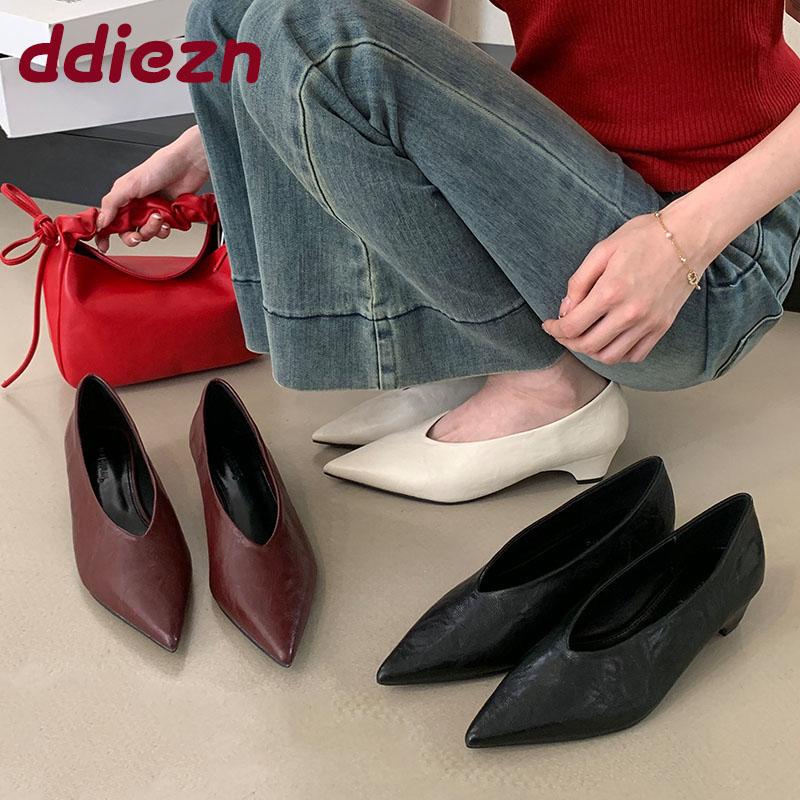 Fashion Pointed Toe Footwear Slip On Pumps Women Heeled Shoes Casual Female Fashion Shallow Ladies Low Heel Shoes 2025 New