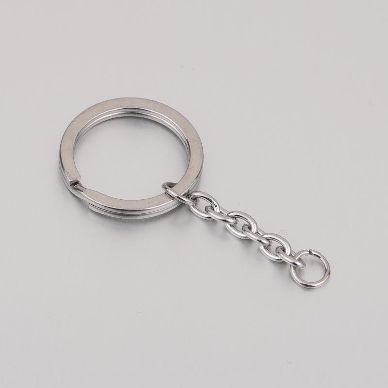 Stainless Steel Keychain with Extension Chain - 25/30mm Flat Round, Mirror Polished