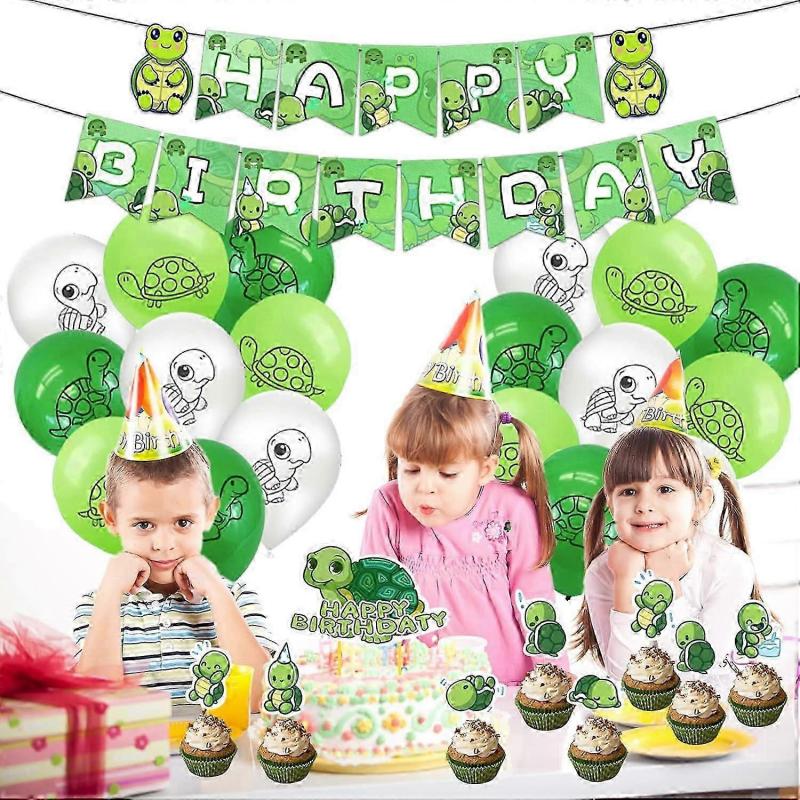 Schildkröte Baby Partyzubehör Set mit Happy Birthday Banner, Schildkröten Ballons, Schildkröten Kuchen Topper, Schildkröten Cupcake Topper, Ozean Meeresleben Thema Party für