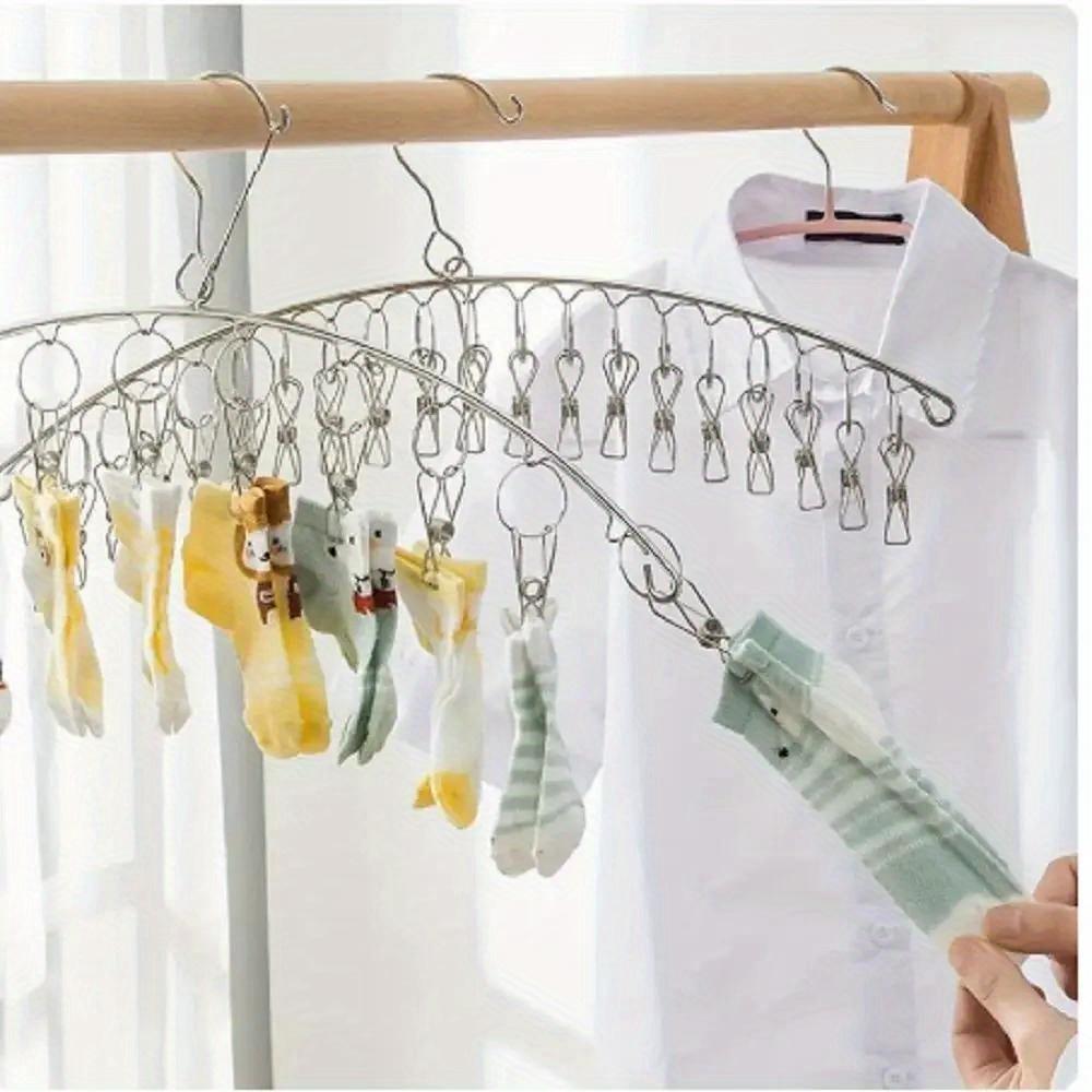 1Pcs Multiple Clips Stainless Steel Clothes Drying Hanger Windproof Clothing Rack Clips Sock Laundry Airer Hanger Underwear Socks Holder