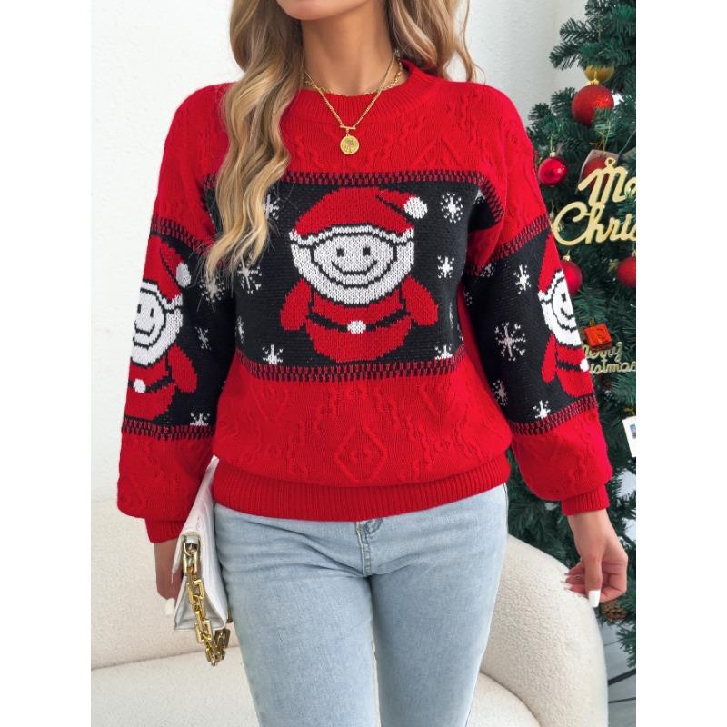 Women S Long Sleeve Pullover Sweater Snowman Jacquard Christmas Casual