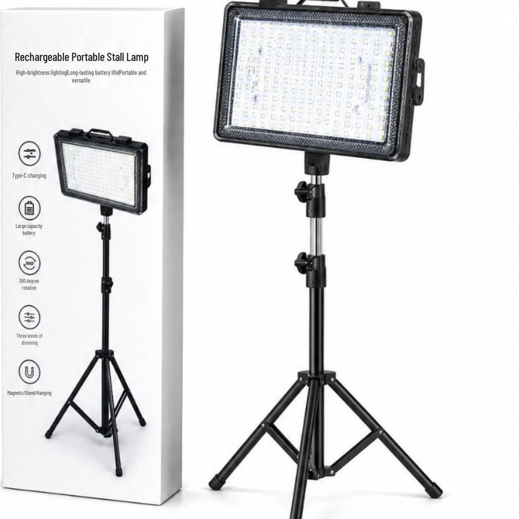 Rechargeable LED Stall Lamp: Portable Night Market, Outdoor, Camping & Emergency Lighting with Strong Brightness and Adjustable Bracket.