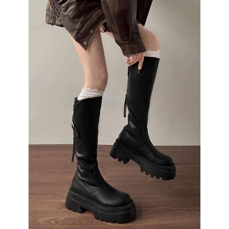 Brown platform boots women's spring 2025 new small retro boots women's knee knight boots