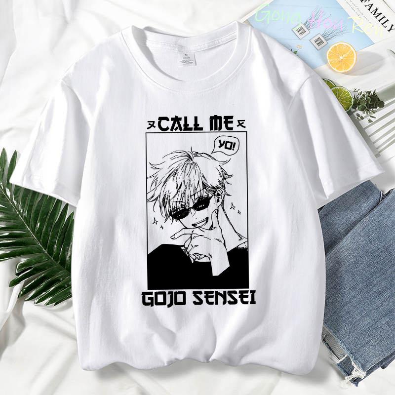 Japonské tričko Manga Jujutsu Kaisen Top Dámské Anime Gojo Satoru Tričko s potiskem Funny Gojo Cat Grafika Tričko Kawaii Neformální topy