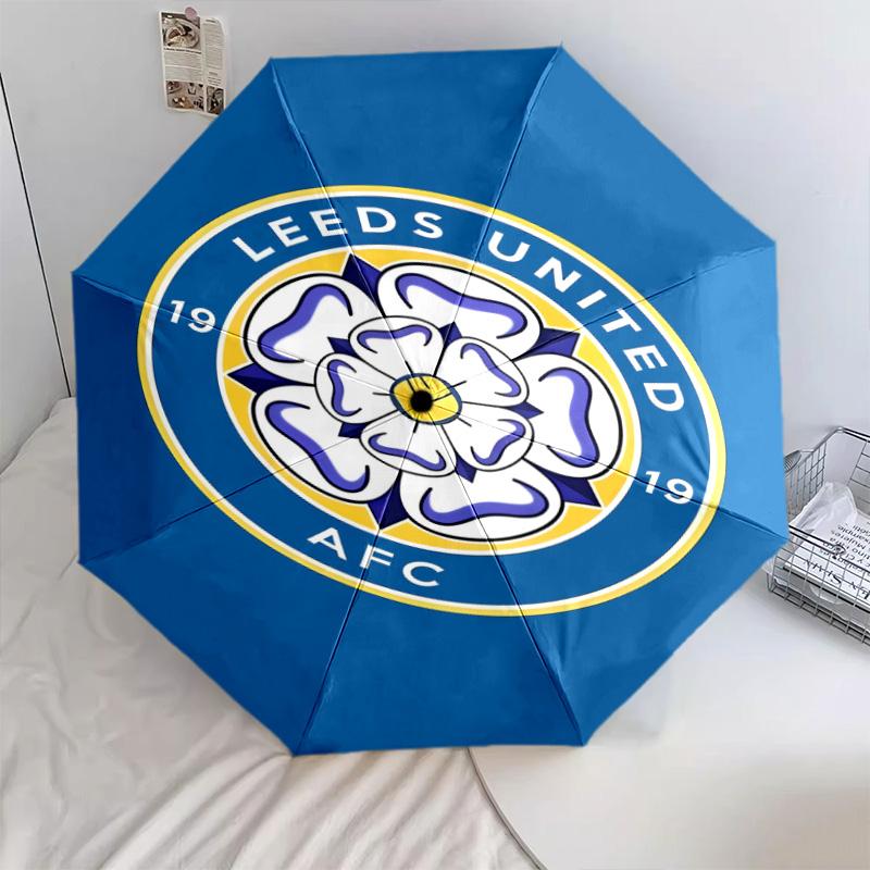 1 PC Automatic Folding Umbrella - Leeds Football Club Pattern Portable Foldable Design With 8 Ribs Christmas Birthday Gifts
