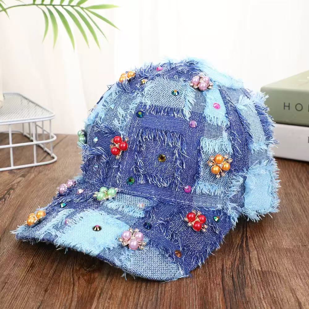 Elegant Handmade Beaded Flower Tweed Baseball Cap Women Luxury Rhinestone Pearl Dad Hat Designer Style Sun Hat