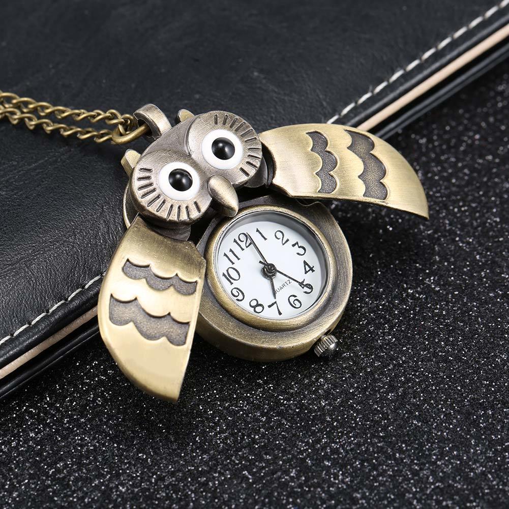 Fashion Vintage Men Women  Alloy Retro Owl Shape Clock Pendant Long Necklace Chain Watches Birthday Gifts