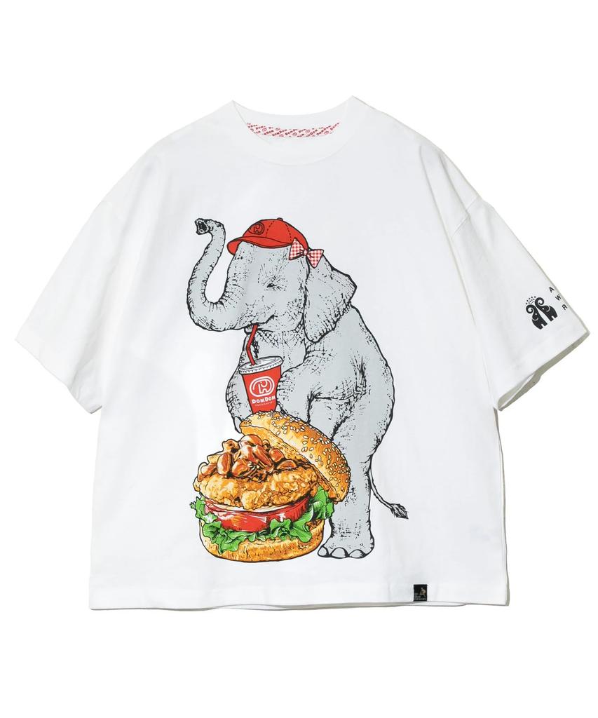 [go Slow Caravan] 341963 DOMDOM×gsc Miso Peach Chicken Burger Elephant BIG TEE White L