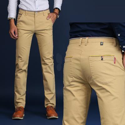 Pantaloni casual da uomo in cotone dritto, slim, tinta unita, lunghi