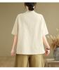 Plus Size Retro Linen Button Pocket T-shirt - Women's Slimming Fashion Short Sleeve Top for Summer 2025.