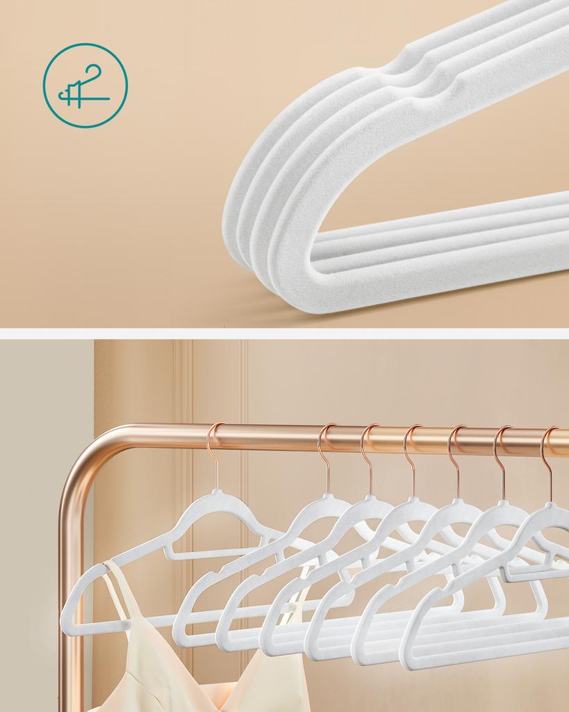 SONGMICS Velvet Hangers, Set of 30 Clothes Hanger with Rose Gold Swivel Hook, Non-Slip, and Space-Saving, 0.2-Inch Thick